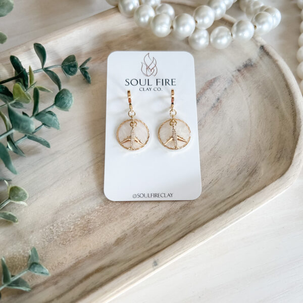 Soul Fire Clay Earrings - Gold Framed Circle with Airplane