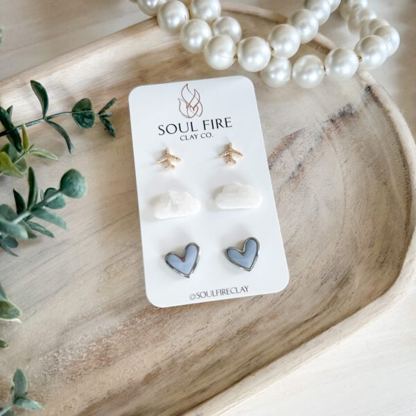 Soul Fire Clay Earrings - Stud Trio - Image 2