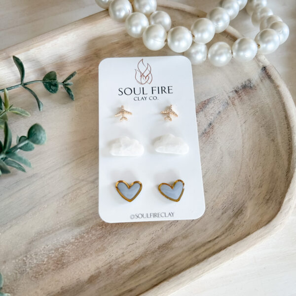 Soul Fire Clay Earrings - Stud Trio